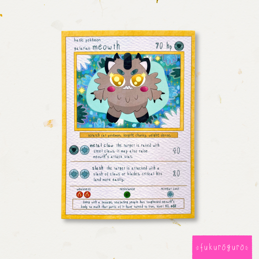 fierce galarian meowth pokémon card art print