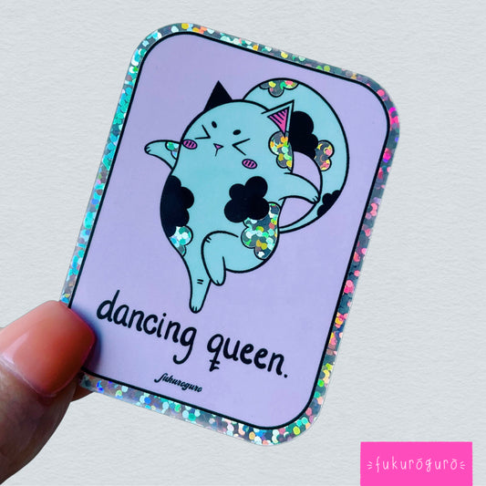kitten the dancing queen glitter sticker