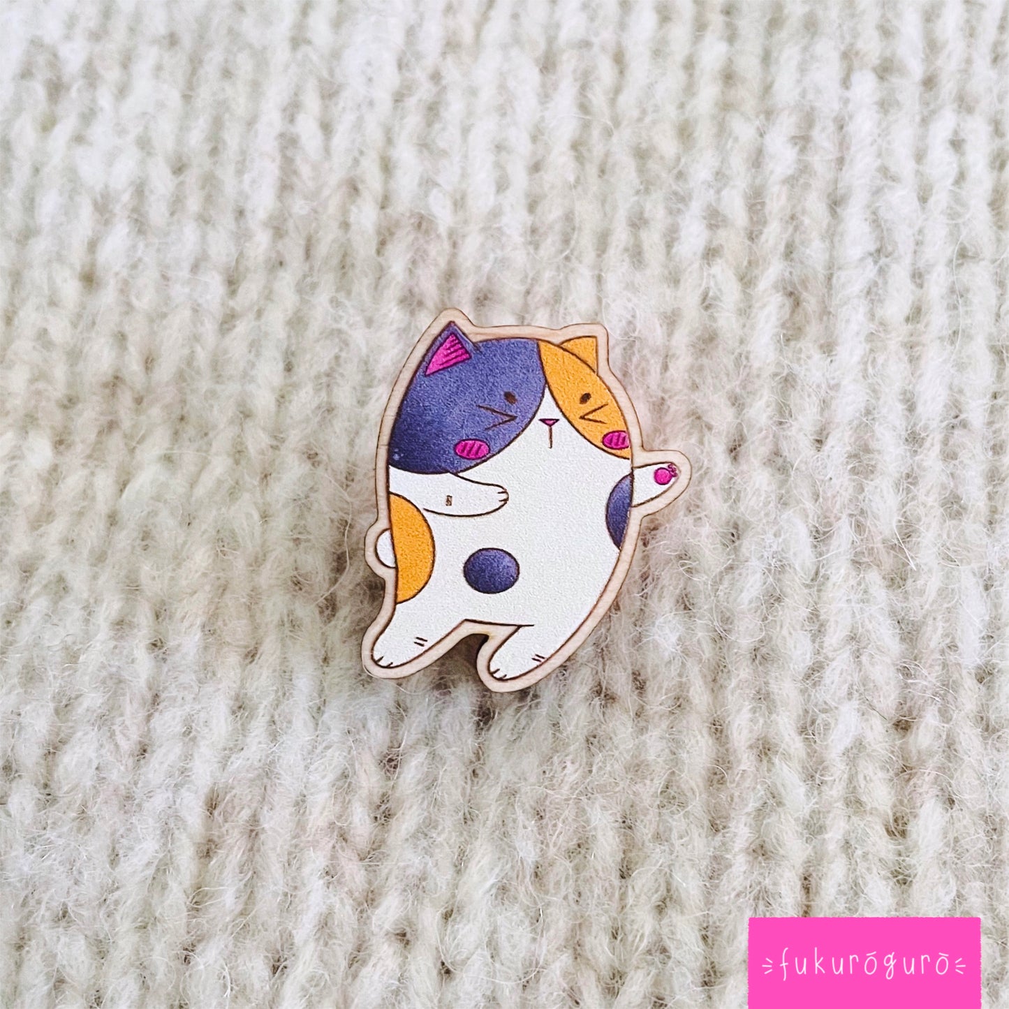 wooden calico cat pin