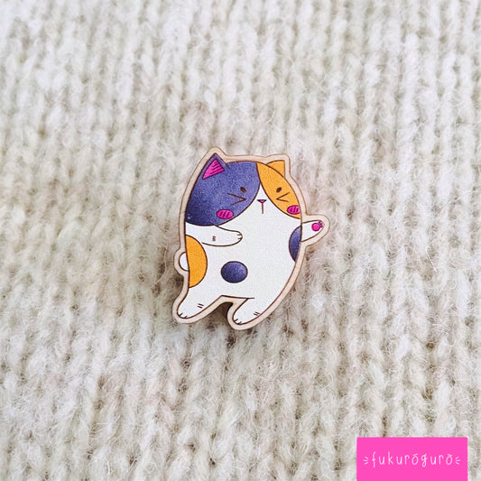 wooden calico cat pin