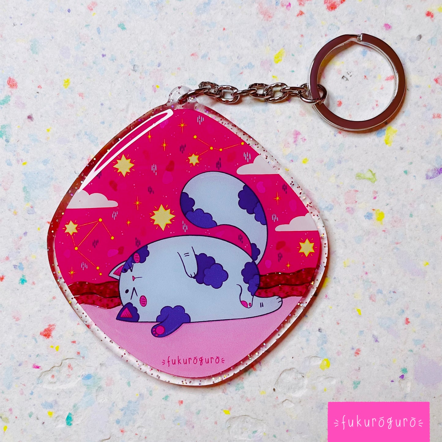 glittering cat keychain