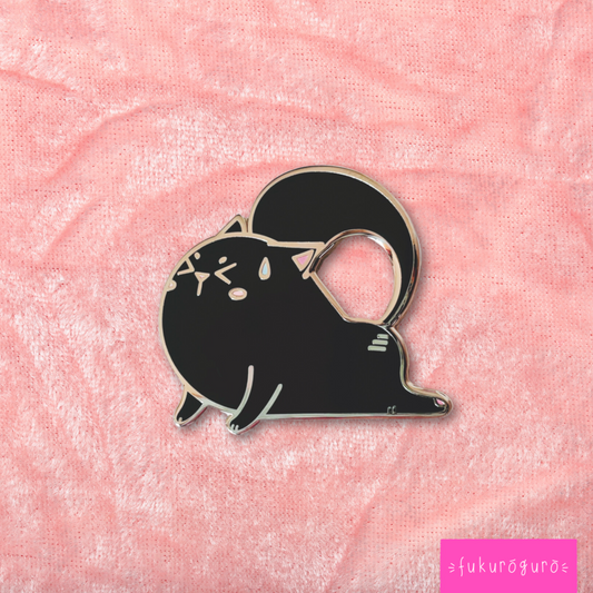 stretching black cat pin