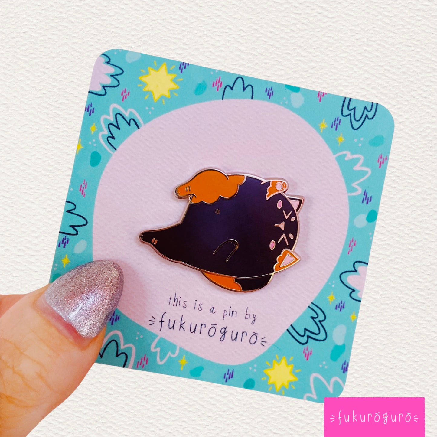 sleeping tortoiseshell cat pin